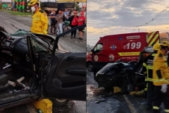 Grave acidente deixa cinco feridos e uma mulher presa nas ferragens na BR-280, em Araquari