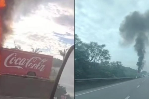 Caminh&atilde;o da Coca-Cola pega fogo na BR-101 em Garuva&nbsp;