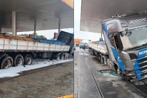 Motorista passa mal e colide contra bombas de posto de combust&iacute;veis na BR-101, em Itaja&iacute;