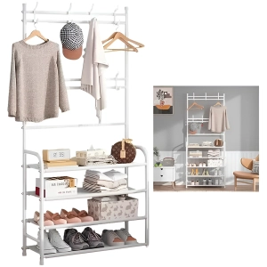 Prateleira organizadora multifuncional | Sapateira cabideiro