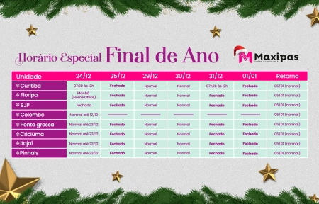 Hor&aacute;rio Especial de Final de Ano Maxipas 2025
