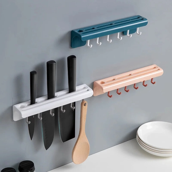Suporte de cozinha porta talheres facas | Faqueiro 6 ganchos cor: Azul