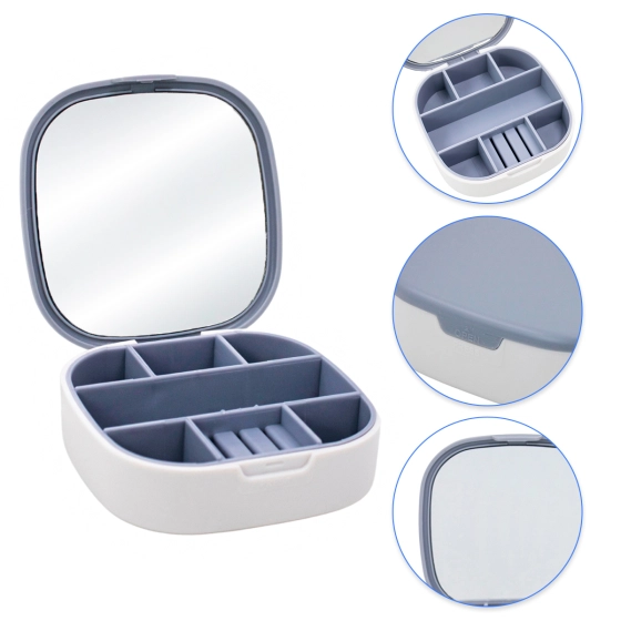 Porta joias estojo portátil  | Caixinha com espelho. Cor: branco