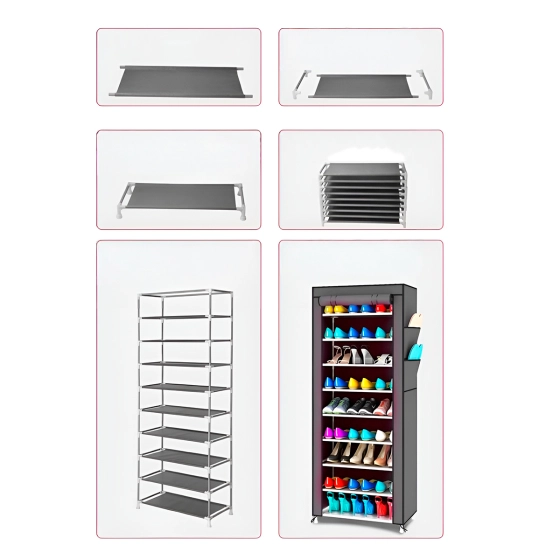 Sapateira 9 andares  | Organizador de calçados desmontável na cor cinza