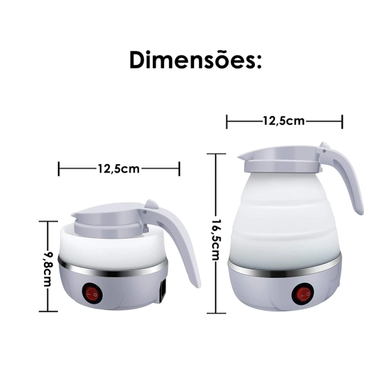 Chaleira elétrica dobrável jarra bule silicone 600w - 600ml portátil  | Jarra elétrica dobrável moderna