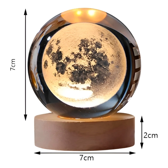 Luminária de mesa decorativa | Decoração esfera base de madeira cristal USB 