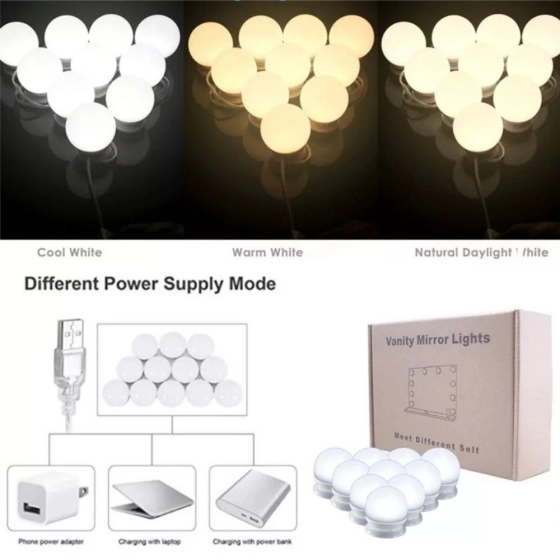 Kit luz camarim Studio com 10 lâmpadas  | Led maquiagem 