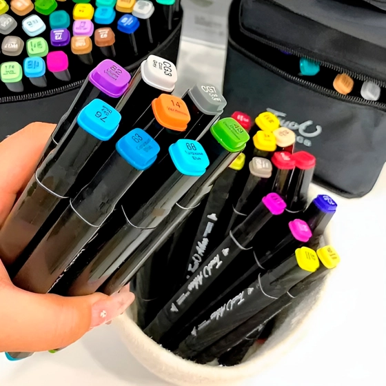 Kit conjunto marcadores com estojo | Ponta dupla 36 peças 