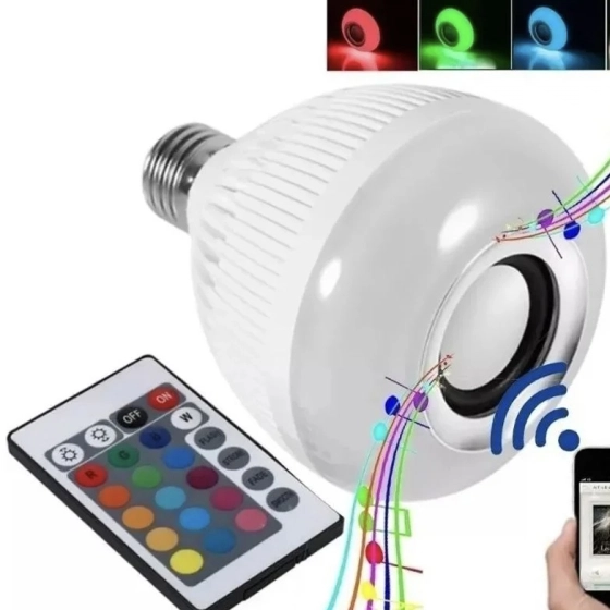 Lâmpada led musical RGB | Bluetooth com controle remoto 8 cores.