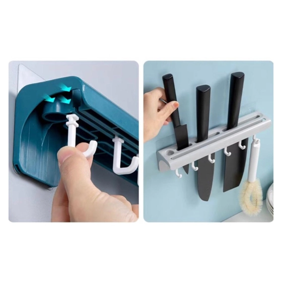 Suporte de cozinha porta talheres facas | Faqueiro 6 ganchos cor: Azul