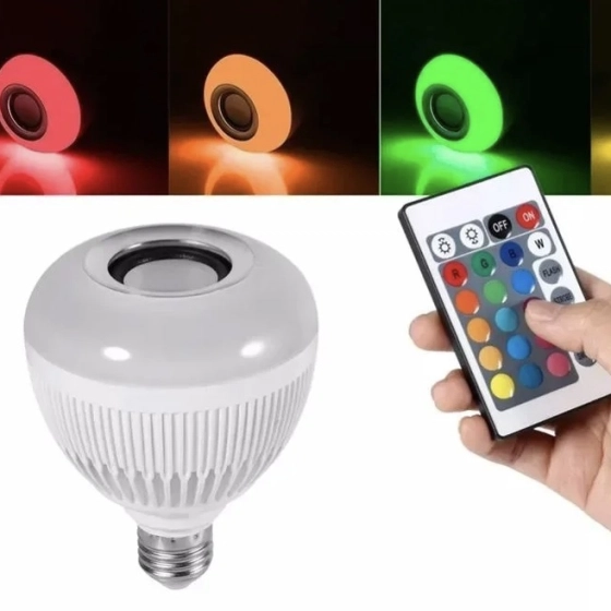 Lâmpada led musical RGB | Bluetooth com controle remoto 8 cores.