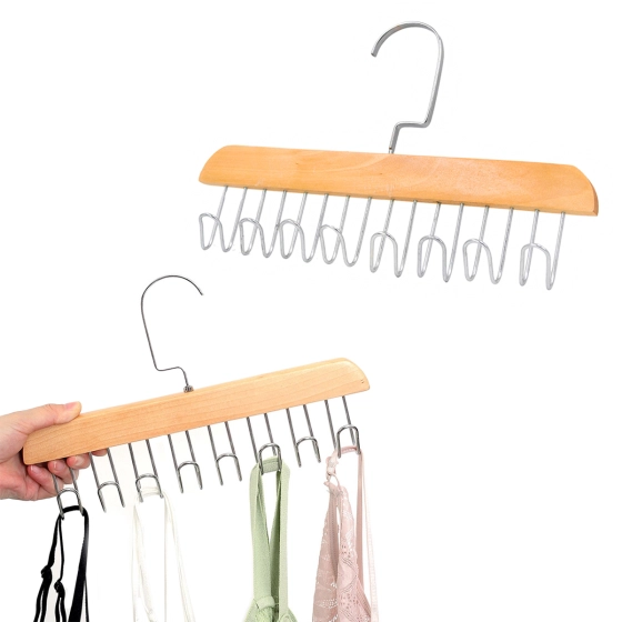 Cabide madeira rotativo ganchos  | Organizador de armário e closet na cor marrom