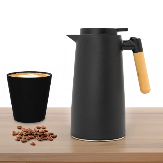 Garrafa térmica jarra inox | Garrafa com cabo de madeira