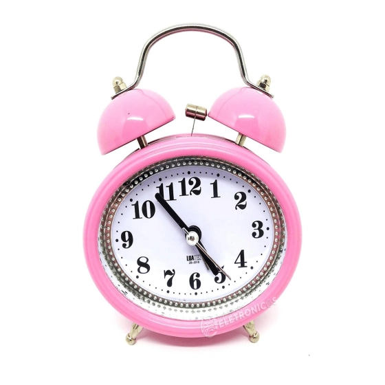 Relógio despertador analógico  | 2 sinos modelo antigo retrô cor: rosa