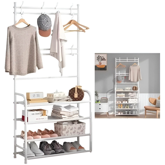 Prateleira organizadora multifuncional | Sapateira cabideiro