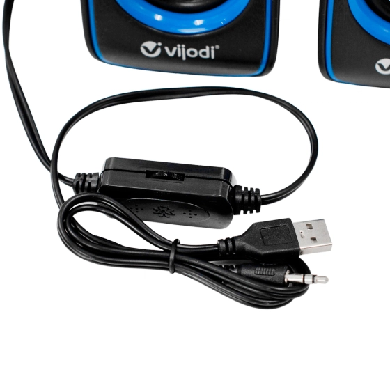 Caixa de som digital | Stereo vejode Q5 USB e P2 para computador. Cor: Azul.