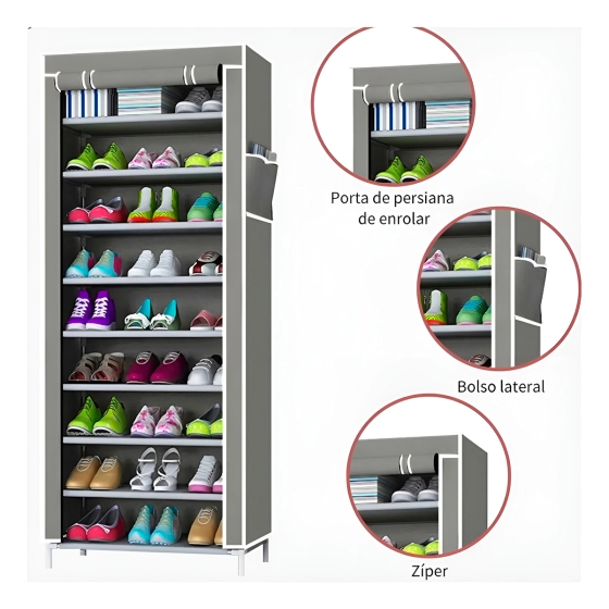 Sapateira 9 andares  | Organizador de calçados desmontável na cor cinza