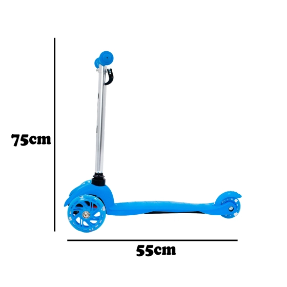 Patinete regulável infantil. Cor: Azul | 3 rodinhas com led para crianças até 40kg.