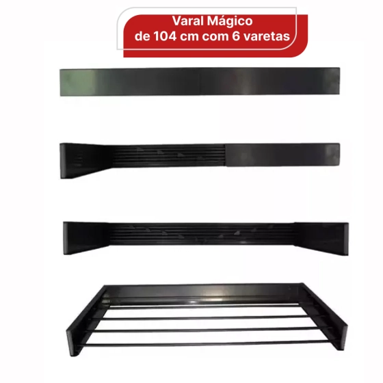 Varal Magico de 104 cm com 6 Varetas Preto