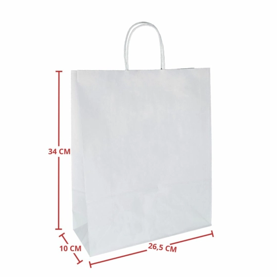 Sacola Papel Branco L26,5xC34+S10 - Pacote c/ 100 UN