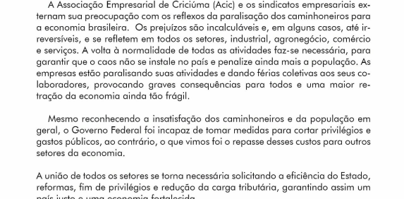 Acic apoia volta &agrave; normalidade das atividades do pa&iacute;s