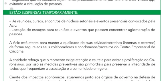 Comunicado ACIC &ndash; Associa&ccedil;&atilde;o Empresarial de Crici&uacute;ma