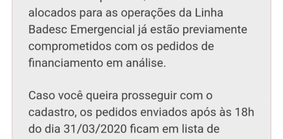 Em uma semana, linha emergencial do Badesc se esgota