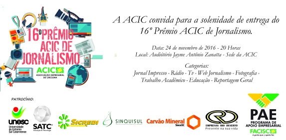 Vencedores do Pr&ecirc;mio Acic de Jornalismo ser&atilde;o revelados no dia 24