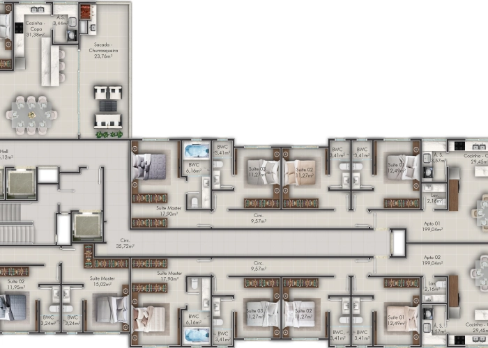 Apartamentos (Planta andar 7 à 27)