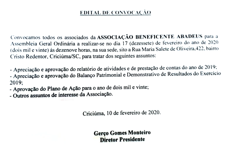 Edital de Convoca&ccedil;&atilde;o