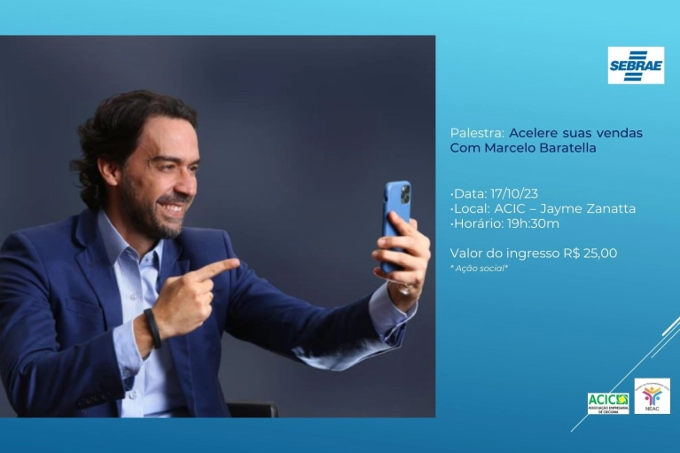 Palestra: Acelere suas vendas Com Marcelo Baratella. Toda a lucratividade do evento ser&aacute; revertida para a&ccedil;&atilde;o social! A institui&ccedil;&atilde;o escolhida foi a ABADEUS.