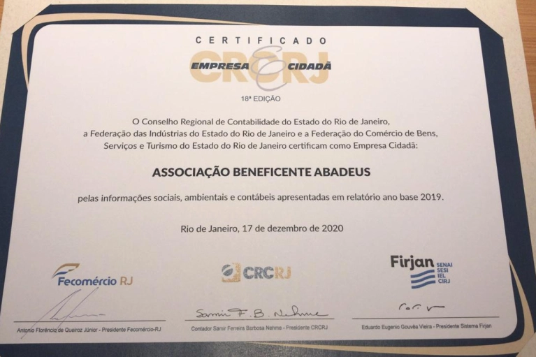 Abadeus recebe o Pr&ecirc;mio Empresa Cidad&atilde; do Conselho Regional de Contabilidade do RJ