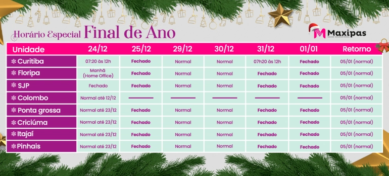 Hor&aacute;rio Especial de Final de Ano Maxipas 2025