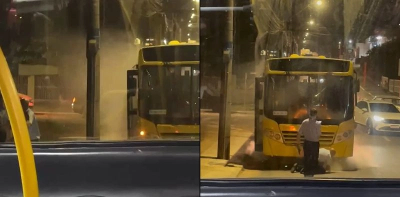 V&Iacute;DEO - &Ocirc;nibus pega fogo e assusta passageiros no Vila Nova, em Joinville