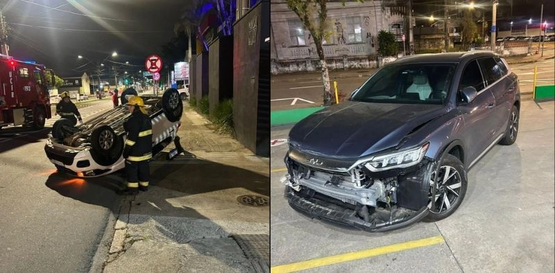 V&Iacute;DEO - Carro capota ap&oacute;s colis&atilde;o em avenida importante de Joinville