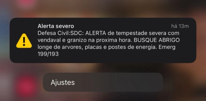 Defesa Civil emite alerta severo para risco de tempestade com vendaval e granizo em Joinville