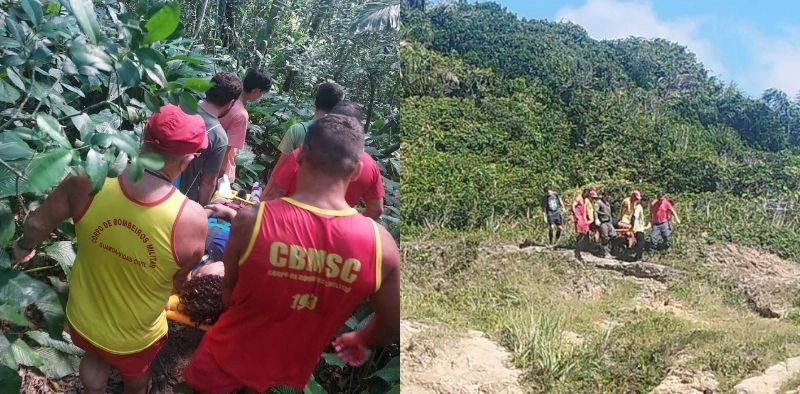 Adolescente &eacute; resgatada por Helic&oacute;ptero &Aacute;guia ap&oacute;s queda em trilha em S&atilde;o Francisco do Sul