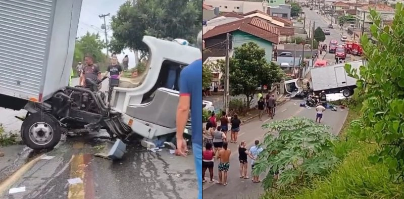 V&Iacute;DEO - Motorista fica ferido ap&oacute;s cabine de caminh&atilde;o se soltar durante capotamento em Joinville