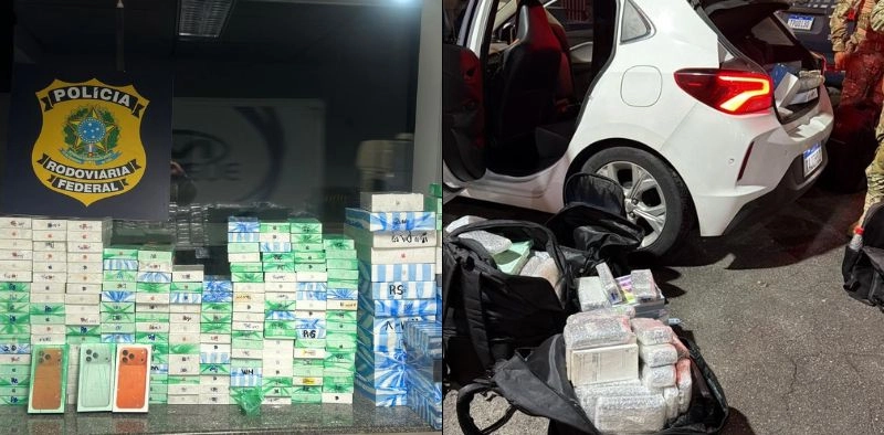 Quase 800 celulares de &uacute;ltima gera&ccedil;&atilde;o s&atilde;o apreendidos ap&oacute;s persegui&ccedil;&atilde;o na BR-101, em Barra Velha