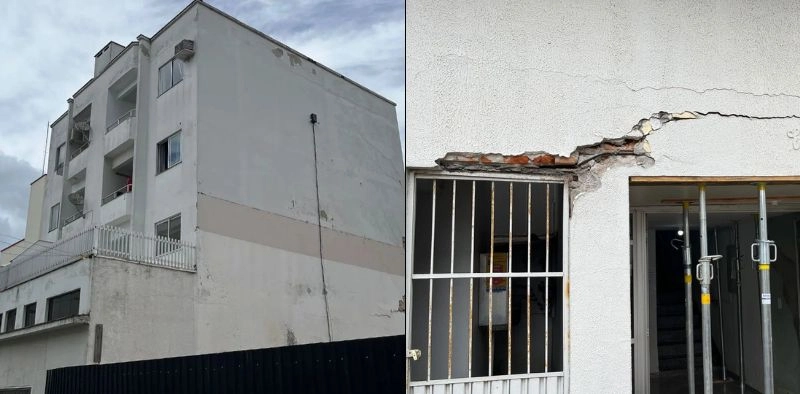 Pr&eacute;dio no Centro de Jaragu&aacute; do Sul &eacute; interditado ap&oacute;s rachaduras; moradores foram retirados