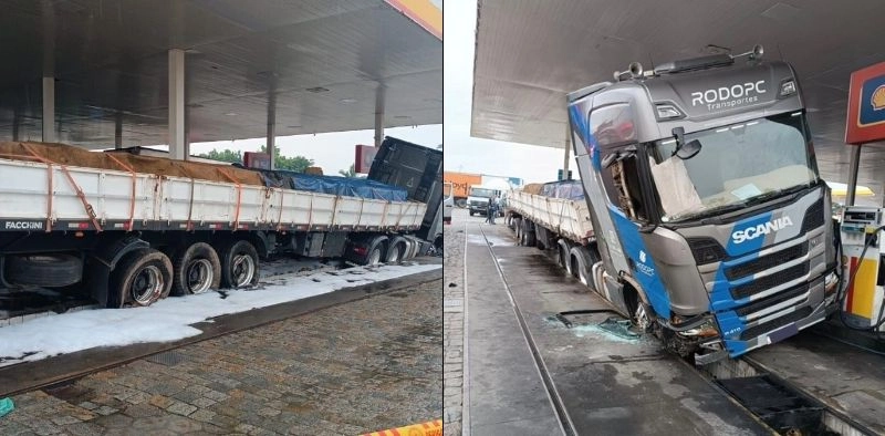 Motorista passa mal e colide contra bombas de posto de combust&iacute;veis na BR-101, em Itaja&iacute;
